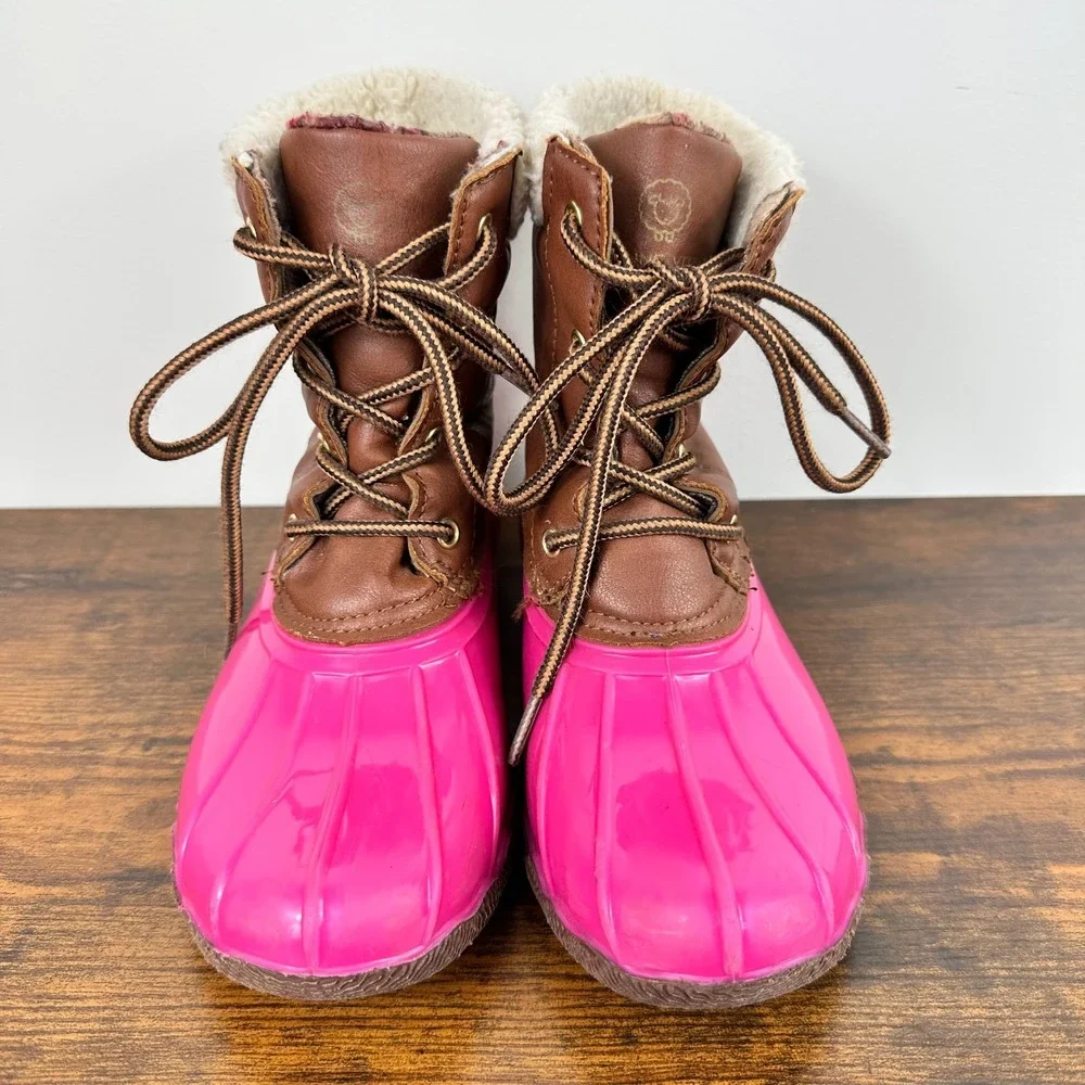 Adrienne Vittadini Leather Duck Boots Waterproof Rubber‎ Youth Girl's Size 3